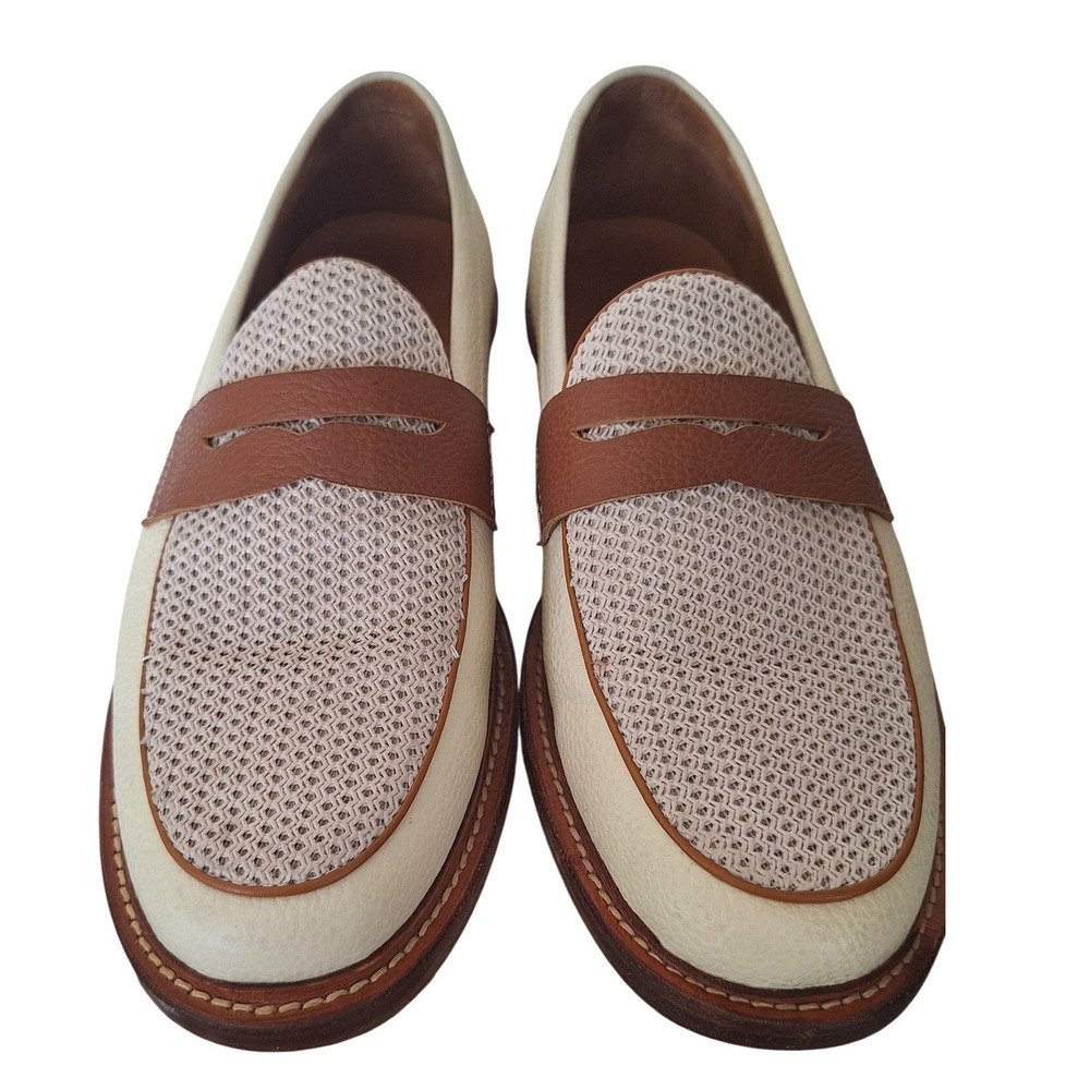 Marc Nolan Calum Penny Loafers Mens 10 Cream Cognac Leather Mesh Slip On Shoes